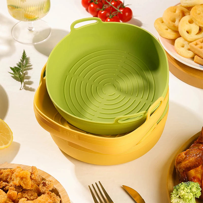 New Air Fryer Silicone Basket Round Silicone Tray For Air Fryer Easy Clean Liner Pizza Plate Grill Pan Mat Air Fryer Accessories