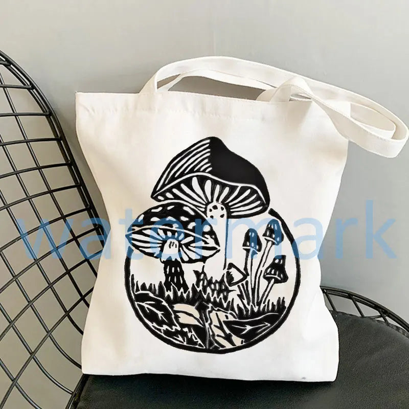 Reusable Canvas Shoulder Bag Beach Bag Minimalist Shopping BagMushroom Tote Bag Ready to Ship Gift Book Bag Farmers Market Bag