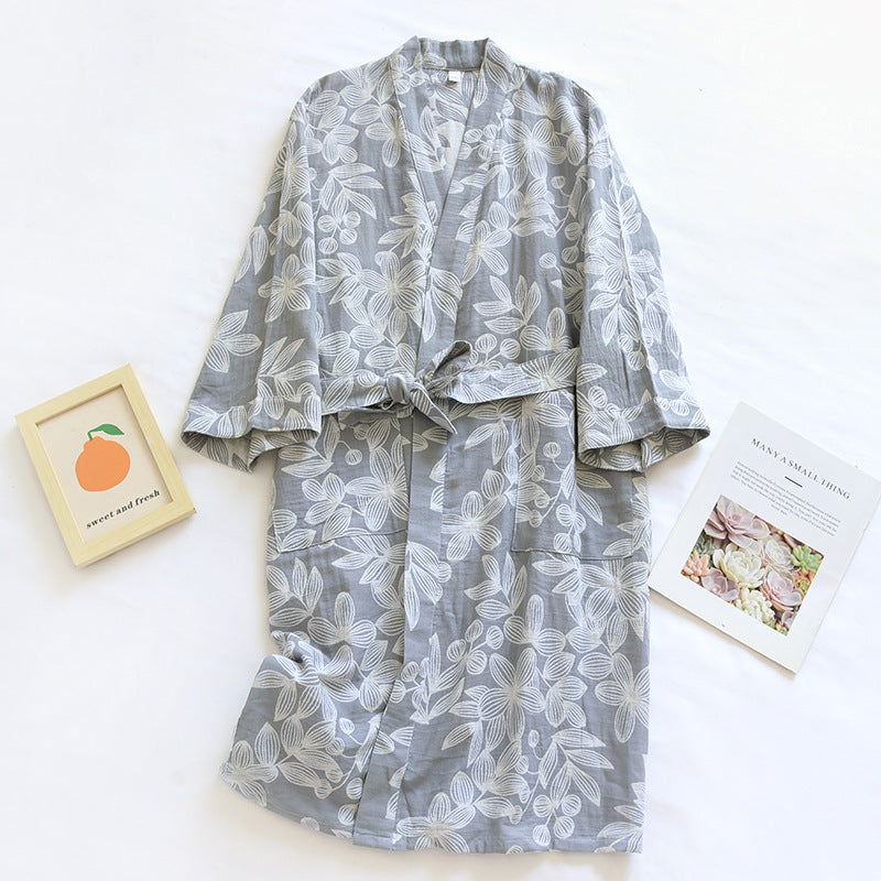 2024 Japanese Kimono Women's New 100% Cotton Loose Bathrobe Lace up Kimono Bathrobe Sweat Steaming Gown Pajama Ladies Sleepwear