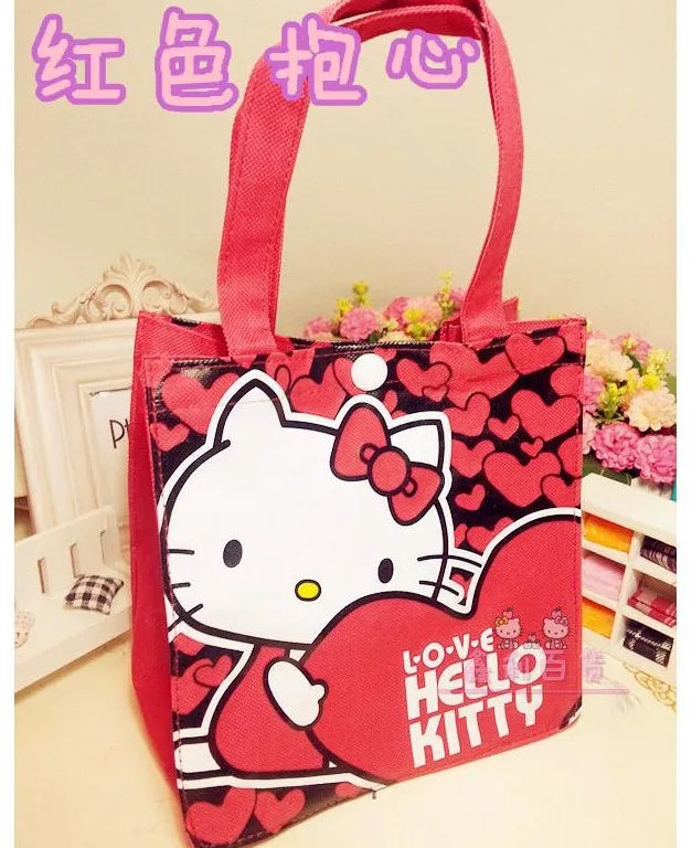 Kawaii Sanrio Hello Kitty Tote Canvas Bag Cartoon Anime Cute Women's Portable Lunch Bag Waterproof Cute Handbag Gifts Girls Toys