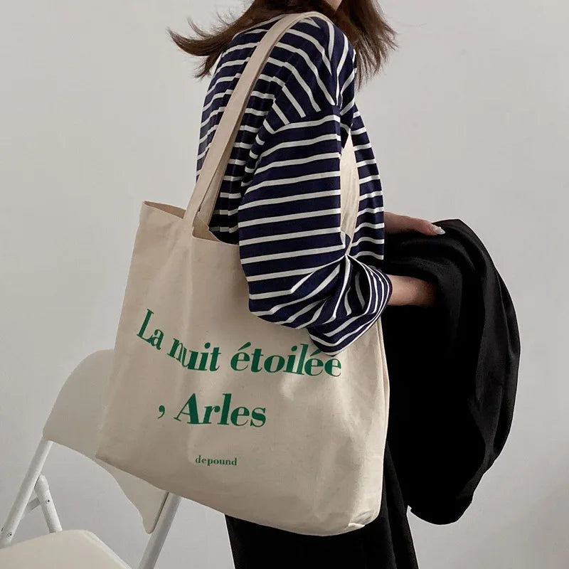 Women's Shoulder Bag Casual Female Capacity Tote Bags Large Shopper Canvas Letter Fashion Harajuku Zipper Print Canvas Handbags