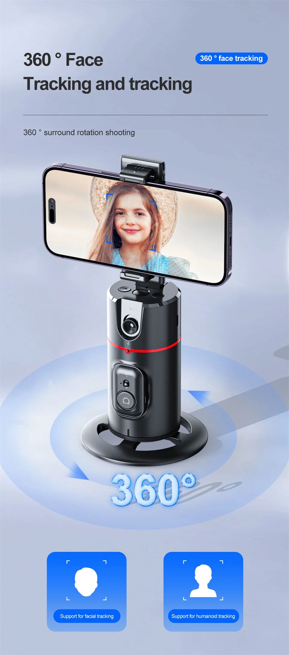 FANGTUOSI Stabilizer Smart Facial Tracking with Removable Fill Light Phone Stand Wireless Selfie Stick Tripod for Live Streaming