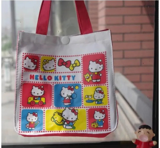 Kawaii Sanrio Hello Kitty Tote Canvas Bag Cartoon Anime Cute Women's Portable Lunch Bag Waterproof Cute Handbag Gifts Girls Toys