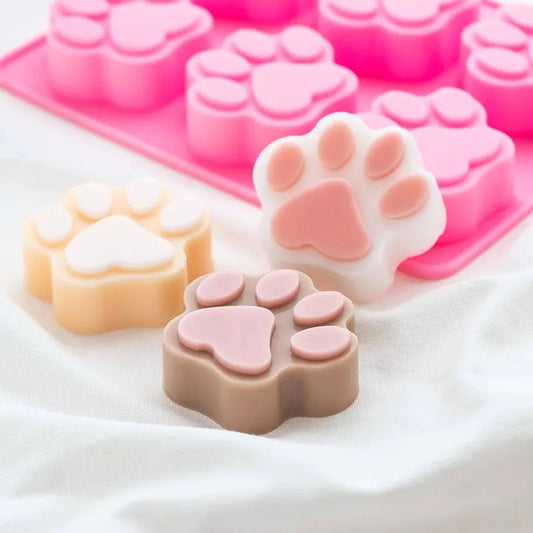 Cat Dog Paw Handmade Soap Making Silicone Molds DIY Aromatherapy Plaster Car Decoration 6 Cavities Soap Candle Mold
