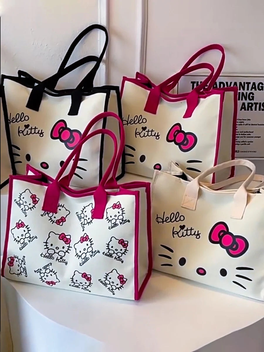 Hello Kitty Sanrio Y2k Tote Canvas Bag, Cute CanvasShoulder Bag, Cartoon Anime Handbag ForSchool Work Travel Shopping Schoolbag