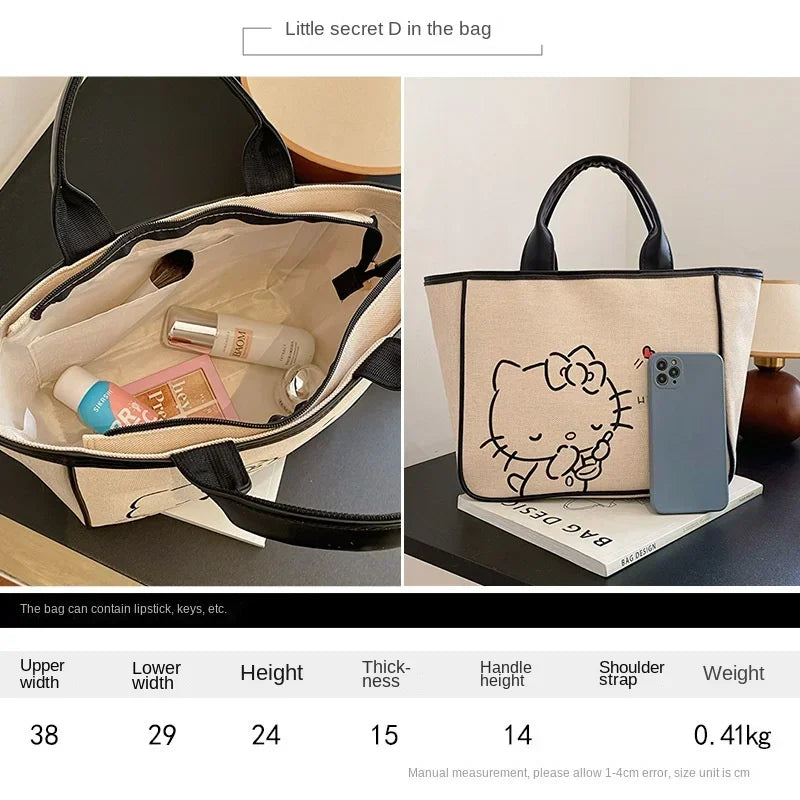 Sanrio Hello Kitty New Portable Toiletry  Cosmetic  Large Capacity Lunch Box Tote  Women's  Shoulder Bag