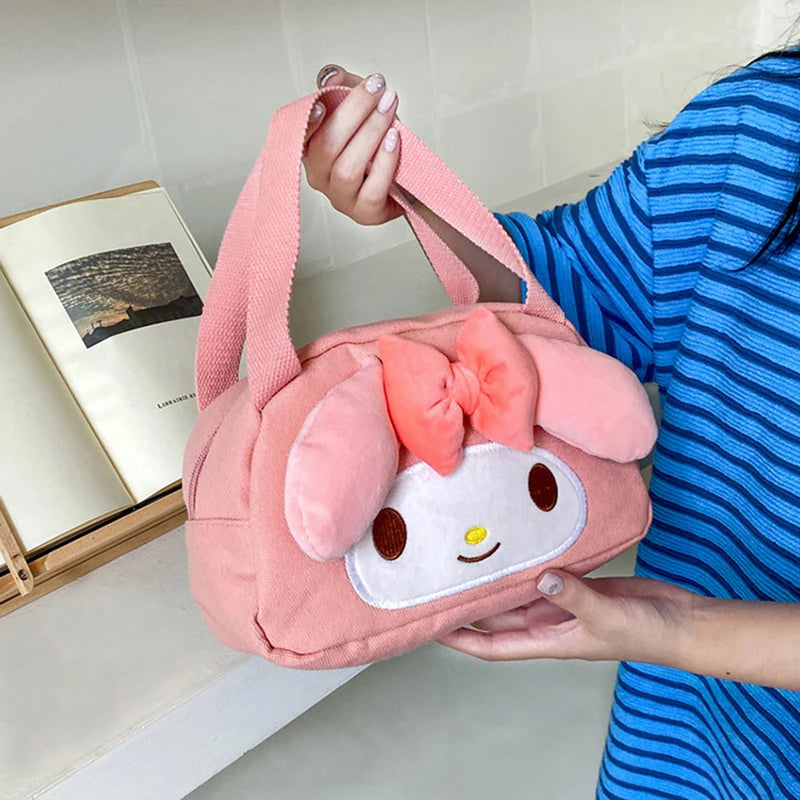 Sanrio Handbag Canvas Bag Kawaii Hello Kitty My Melody Cartoon Cute Tote Bag Soft Cosmetic Bag Makeup Women'S Gift