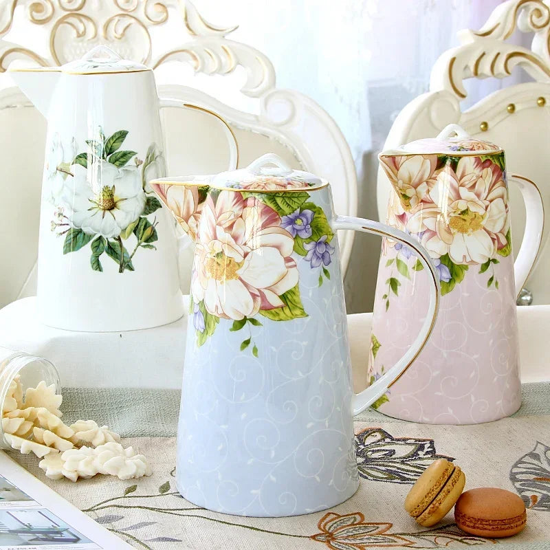 Cold Water Pot Household Ceramic Teapot Bone China Coffee Pitcher Flower Tea Juice Jug European Style Heat-Resisting Water Ware