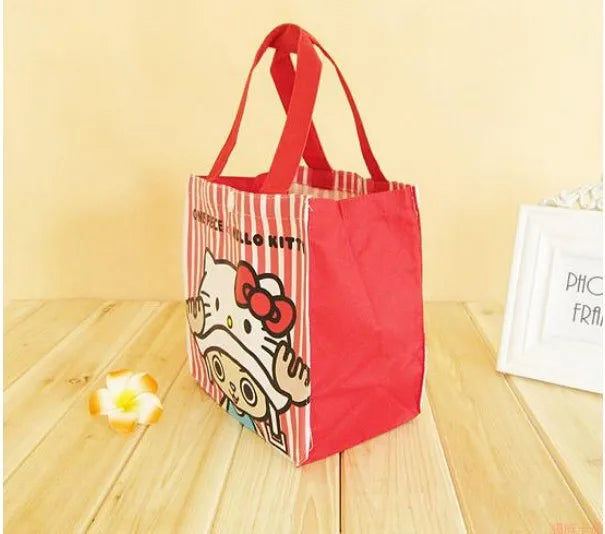 Kawaii Sanrio Hello Kitty Tote Canvas Bag Cartoon Anime Cute Women's Portable Lunch Bag Waterproof Cute Handbag Gifts Girls Toys