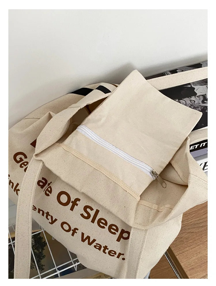Casual BE NICE Letter Canvas Tote Beach Bags for Women Summer Shopping Purses 2023 New Big Capacity Striped Shoulder Bag