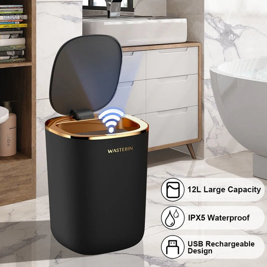 Automatic Sensor Trash Can 12L High Capacity Wastebasket Bathroom Smart Trash Can Kitchen Baskets Toilet Recycle Bin Home