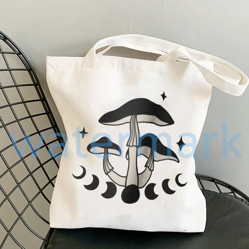 Reusable Canvas Shoulder Bag Beach Bag Minimalist Shopping BagMushroom Tote Bag Ready to Ship Gift Book Bag Farmers Market Bag
