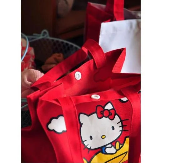 Kawaii Sanrio Hello Kitty Tote Canvas Bag Cartoon Anime Cute Women's Portable Lunch Bag Waterproof Cute Handbag Gifts Girls Toys