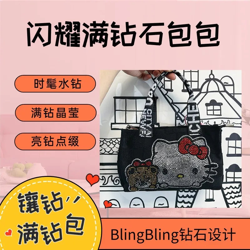 New Sanrio Hello Kitty Y2K Messenger Bag Girl Cute Cartoon Rhinestone Casual Versatile Handbag Canvas Tote Bag Holiday Gifts