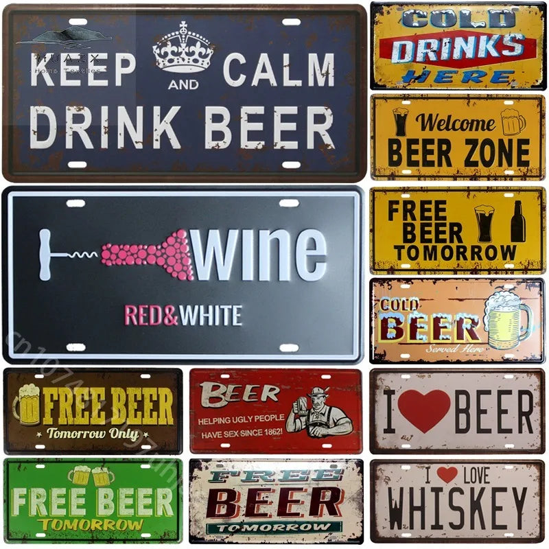 Welcome Beer Zone Cold Beer Signs Front Door Bar Pub Cafe Wall Decor Retro Metal Tin Sign Crafts Decor Car Plate License Plaques