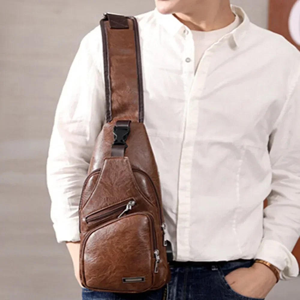 2024 Men's USB Charging Men's Chest for Custom PU PVC Shoulder Bag Diagonal Package Messenger Travel Bag Cross Body Bags