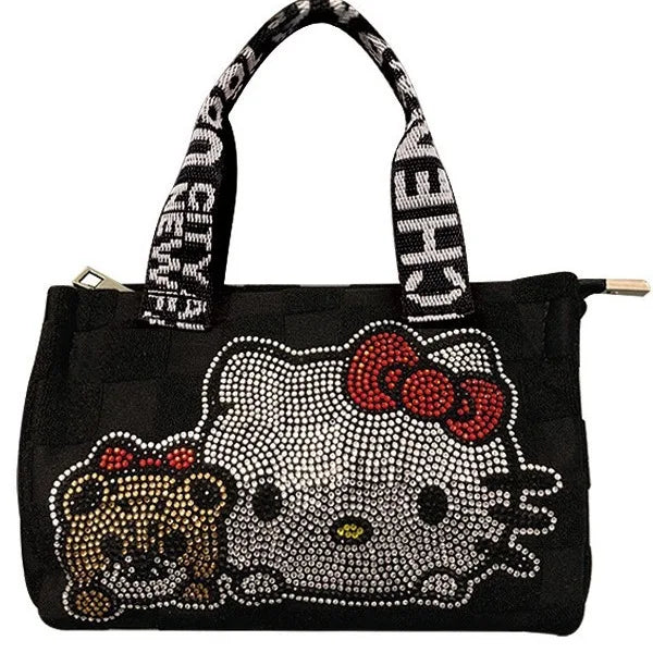 New Sanrio Hello Kitty Y2K Messenger Bag Girl Cute Cartoon Rhinestone Casual Versatile Handbag Canvas Tote Bag Holiday Gifts
