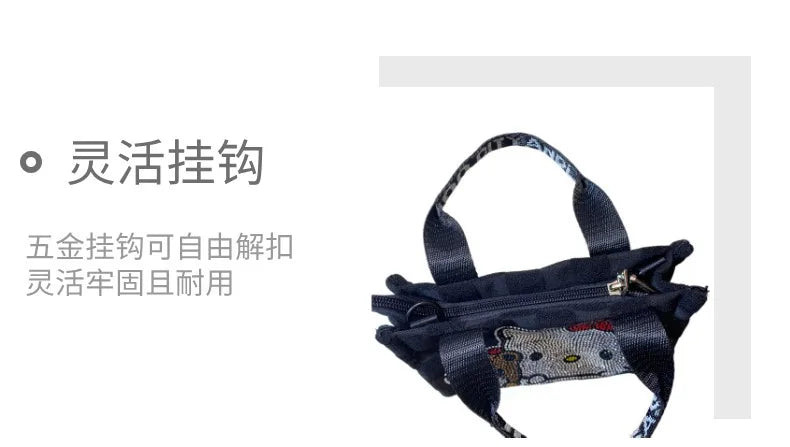 New Sanrio Hello Kitty Y2K Messenger Bag Girl Cute Cartoon Rhinestone Casual Versatile Handbag Canvas Tote Bag Holiday Gifts