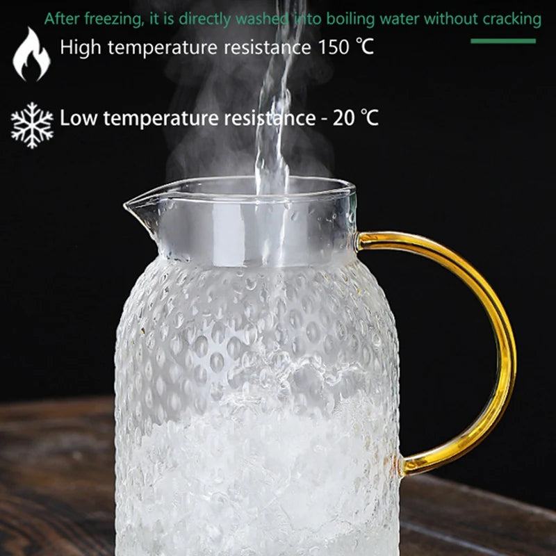 Water Jug, 1.9L Glass Jug, Water Jug For Fridge, Jug With Lid, Heat Resistant Pitcher, Glass Water Jug For Cold Or Hot