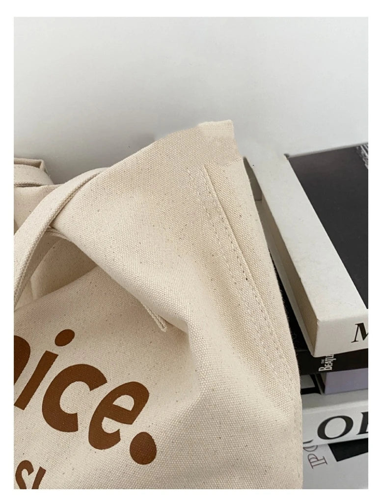 Casual BE NICE Letter Canvas Tote Beach Bags for Women Summer Shopping Purses 2023 New Big Capacity Striped Shoulder Bag
