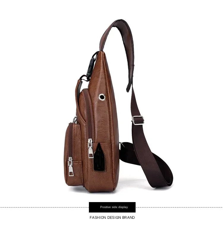 2024 Men's USB Charging Men's Chest for Custom PU PVC Shoulder Bag Diagonal Package Messenger Travel Bag Cross Body Bags