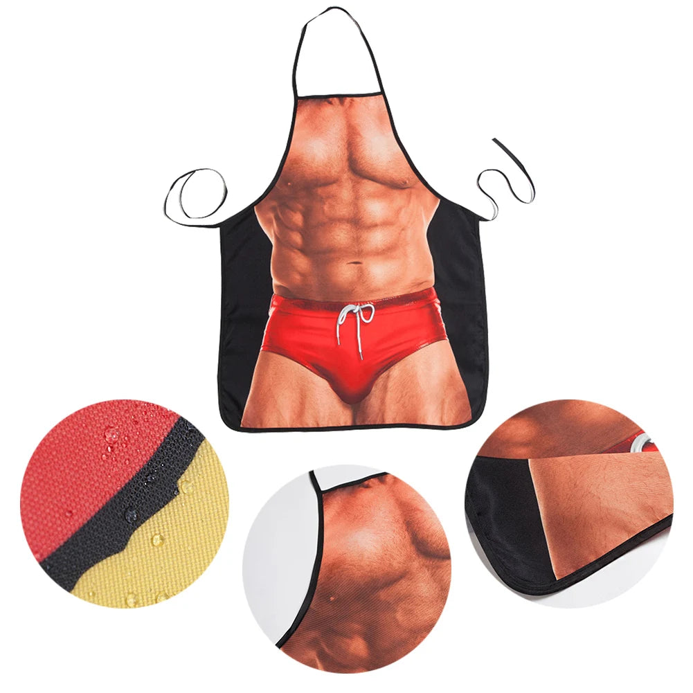 Tirain Sexy Apron Novelty Muscle Man Kitchen Cooking Grilling Apron Funny Creative Thanksgiving Christmas Gift for Men Boyfriend