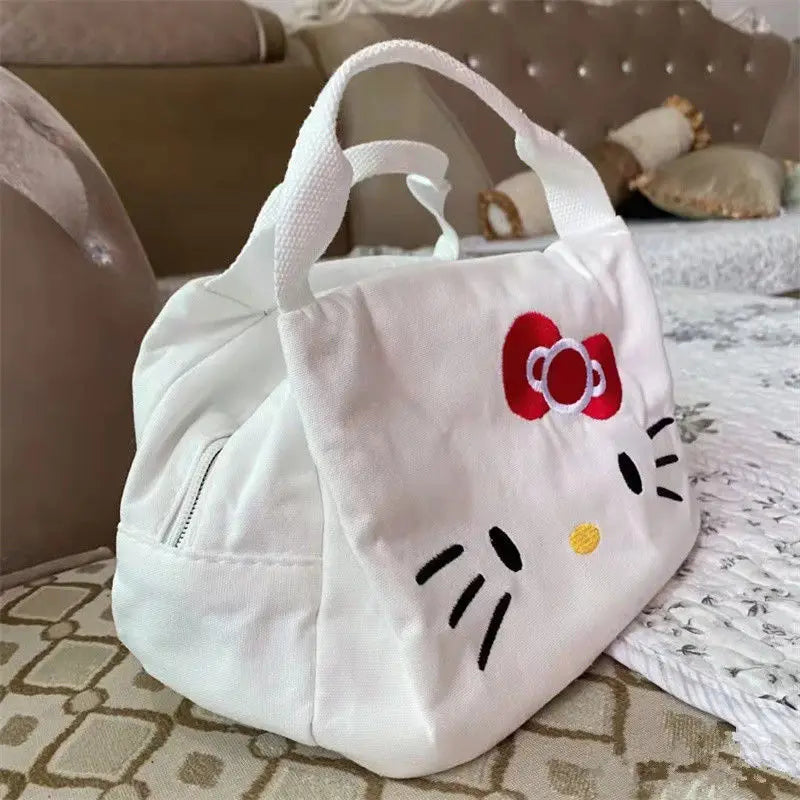 Sanrio Hello Kitty Tote Bag Women's Canvas Cartoon Large Capacity New Kt Cat Portable Shopping Bag Girls Birthday Holiday Gift