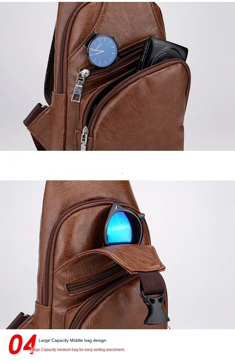 2024 Men's USB Charging Men's Chest for Custom PU PVC Shoulder Bag Diagonal Package Messenger Travel Bag Cross Body Bags