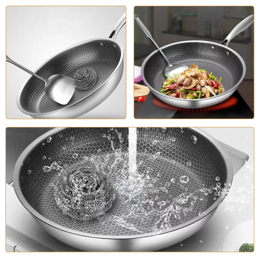 Stainless Steel Wok Non Stick Honeycomb Double Sided Stir-fry Pan Non-stick Cookware Cooker Nonstick Frying for Eggs