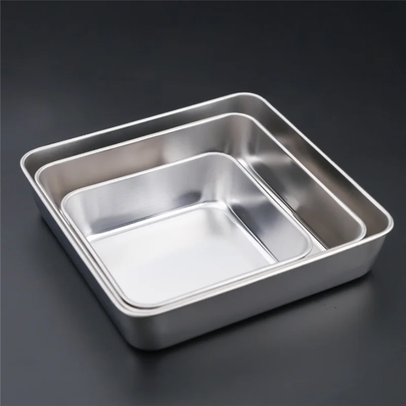 Square Stainless Steel Deepening Baking Tray Nonstick Cookie Bread Fruit Storage Plate with Grid Draining Dish Kitchen Utensils