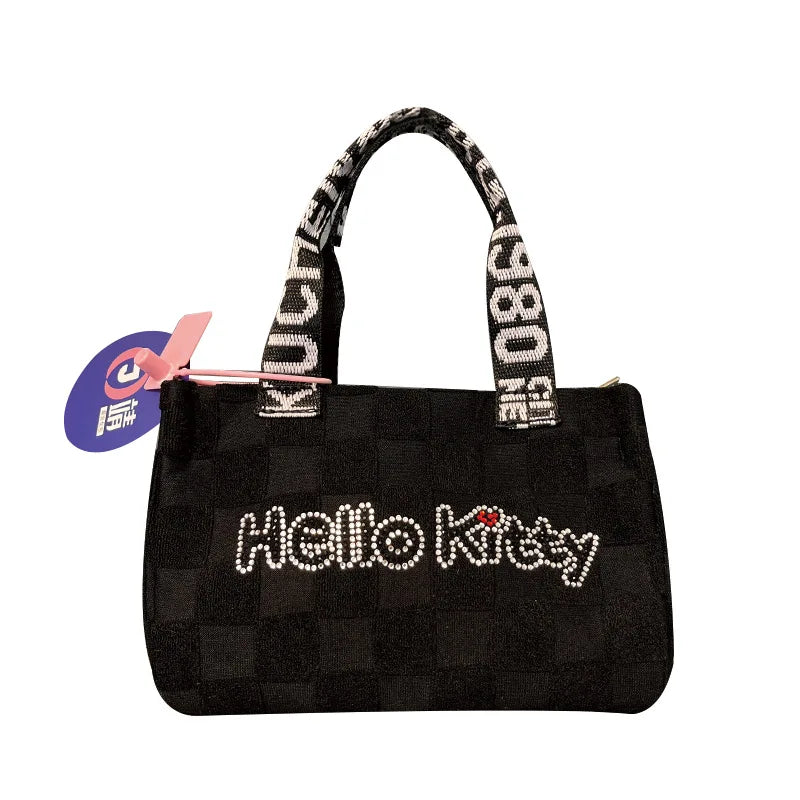 New Sanrio Hello Kitty Y2K Messenger Bag Girl Cute Cartoon Rhinestone Casual Versatile Handbag Canvas Tote Bag Holiday Gifts