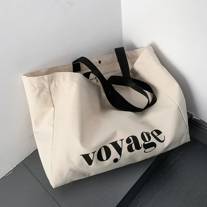 Letter Voyage Canvas Handbag Shoulder Bag Bags For Women Large Capacity Travel Shopping Tote Bag, Student School Bags