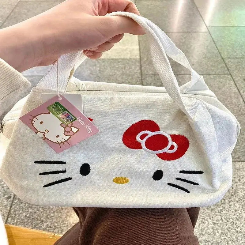 Sanrio Hello Kitty Tote Bag Women's Canvas Cartoon Large Capacity New Kt Cat Portable Shopping Bag Girls Birthday Holiday Gift