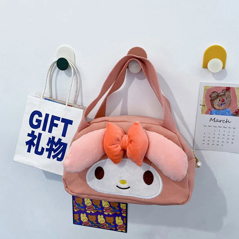 Sanrio Handbag Kawaii Hello Kitty My Melody Canvas Bag Cartoon Cute Tote Soft Cosmetic Bags Makeup For Women Gifts