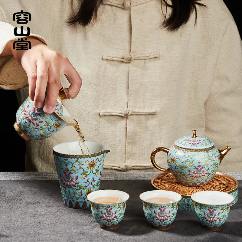 Gold Painting Enamel Ceramic Teapot Master Cup Pitcher Purple Clay Teapot Chengda Single Teapot Kung Fu Tea Set