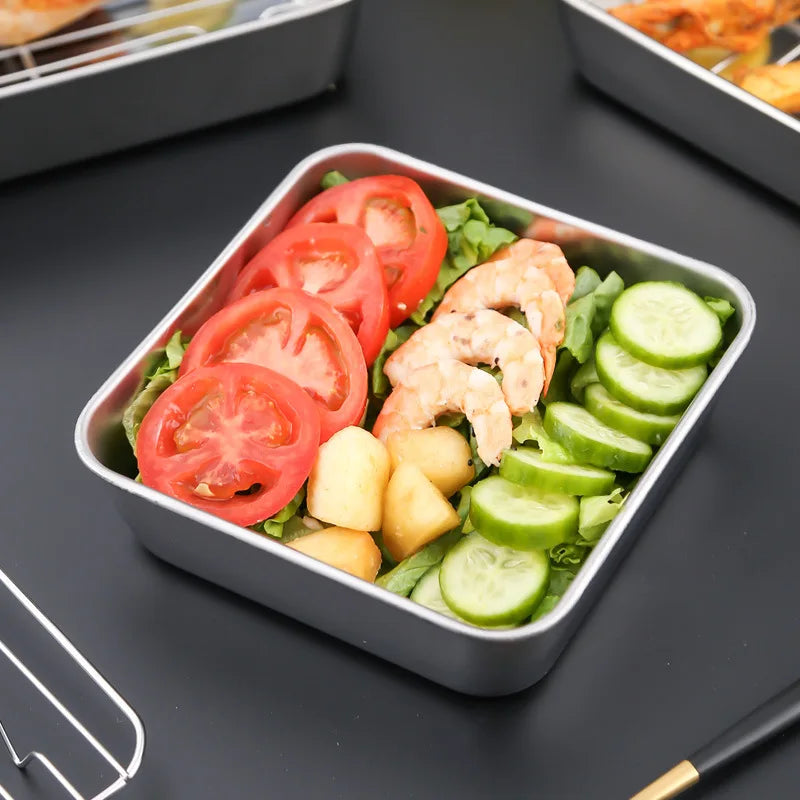 Square Stainless Steel Deepening Baking Tray Nonstick Cookie Bread Fruit Storage Plate with Grid Draining Dish Kitchen Utensils