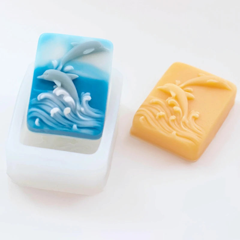 Surfing Dolphin Silicone Soap Mold DIY Relief Animal Soap Making Kits Handmade Cake Candle Mold Gifts Craft Supplies Home Decor