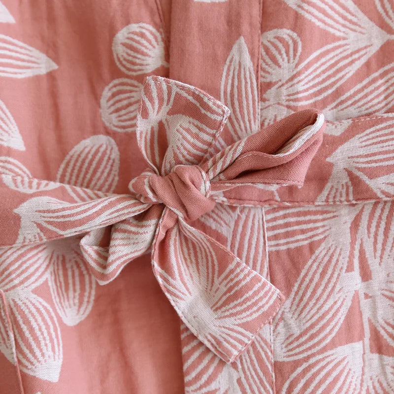 2024 Japanese Kimono Women's New 100% Cotton Loose Bathrobe Lace up Kimono Bathrobe Sweat Steaming Gown Pajama Ladies Sleepwear