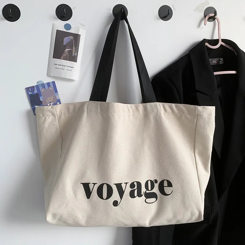Letter Voyage Canvas Handbag Shoulder Bag Bags For Women Large Capacity Travel Shopping Tote Bag, Student School Bags