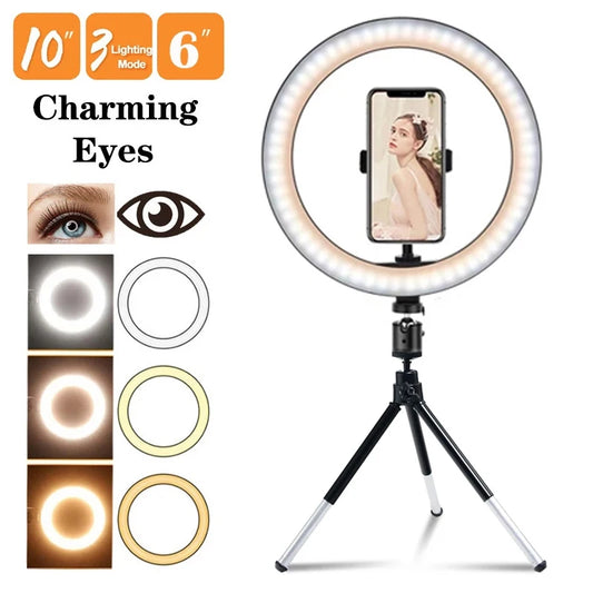 10 inch LED Ring Light with Mini Tripod 26cm LED Round Photography Fill Light Remote Dimmable for Tiktok YouTube Live Video Lamp