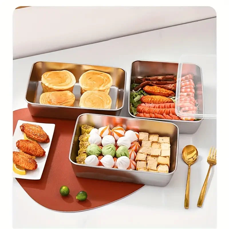 2pcs Stainless Steel Fresh-Keeping Durable Pan with Lid for Baking and Salad Microwave Safe Kitchen Utensils for Food Storage
