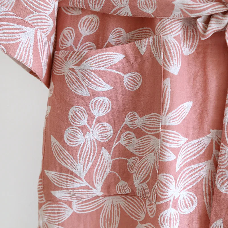 2024 Japanese Kimono Women's New 100% Cotton Loose Bathrobe Lace up Kimono Bathrobe Sweat Steaming Gown Pajama Ladies Sleepwear