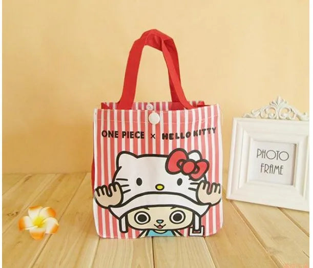 Kawaii Sanrio Hello Kitty Tote Canvas Bag Cartoon Anime Cute Women's Portable Lunch Bag Waterproof Cute Handbag Gifts Girls Toys