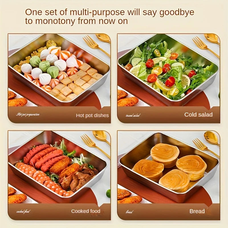 2pcs Stainless Steel Fresh-Keeping Durable Pan with Lid for Baking and Salad Microwave Safe Kitchen Utensils for Food Storage