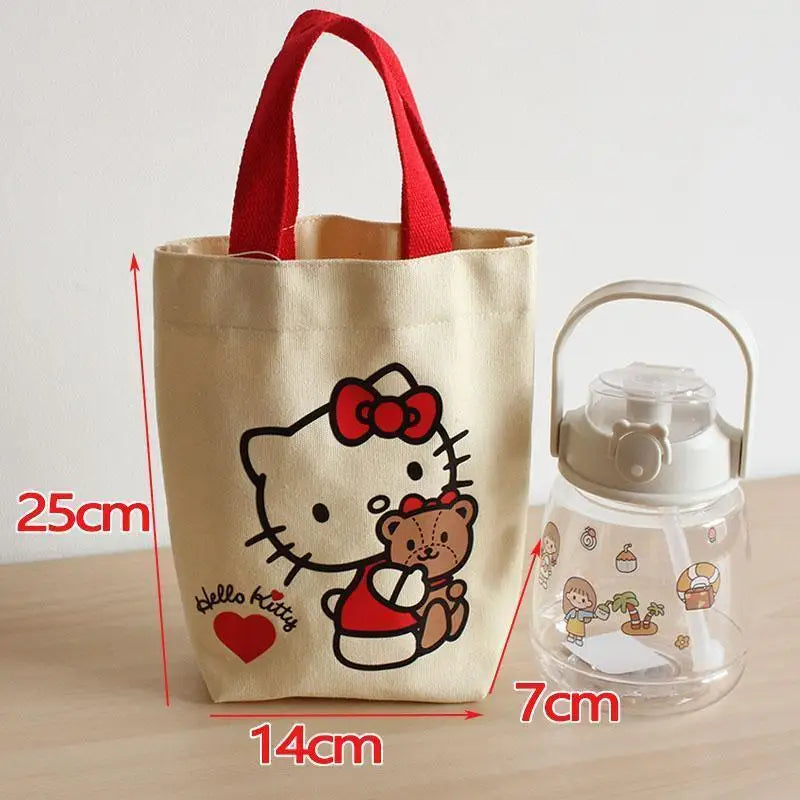 Creative Sanrio Hello Kitty Handbags Hello Kitty Y2K Canvas Bags Water Cup Bags Cute Tote Bucket Shaped Portable Bento Bag