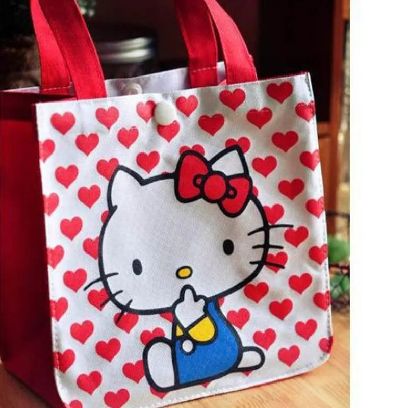 Kawaii Sanrio Hello Kitty Tote Canvas Bag Cartoon Anime Cute Women's Portable Lunch Bag Waterproof Cute Handbag Gifts Girls Toys