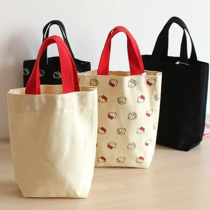 Creative Sanrio Hello Kitty Handbags Hello Kitty Y2K Canvas Bags Water Cup Bags Cute Tote Bucket Shaped Portable Bento Bag
