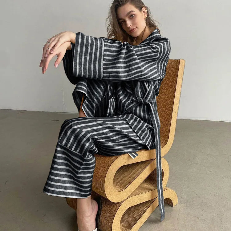 Print Long Lace-up Maxi Dress Spring Summer Nightgown Long Sleeve Kimono For Women Bathrobe Gown Sexy Home Robe Loungewear 2023