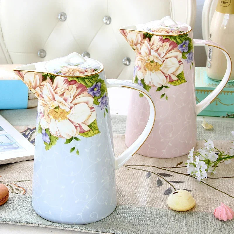 Cold Water Pot Household Ceramic Teapot Bone China Coffee Pitcher Flower Tea Juice Jug European Style Heat-Resisting Water Ware