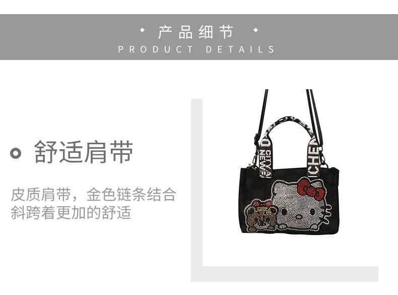 New Sanrio Hello Kitty Y2K Messenger Bag Girl Cute Cartoon Rhinestone Casual Versatile Handbag Canvas Tote Bag Holiday Gifts